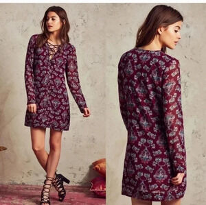 Tularosa Revolve Serendipity Lace Up Front Floral Tunic Mini Dress(XS)